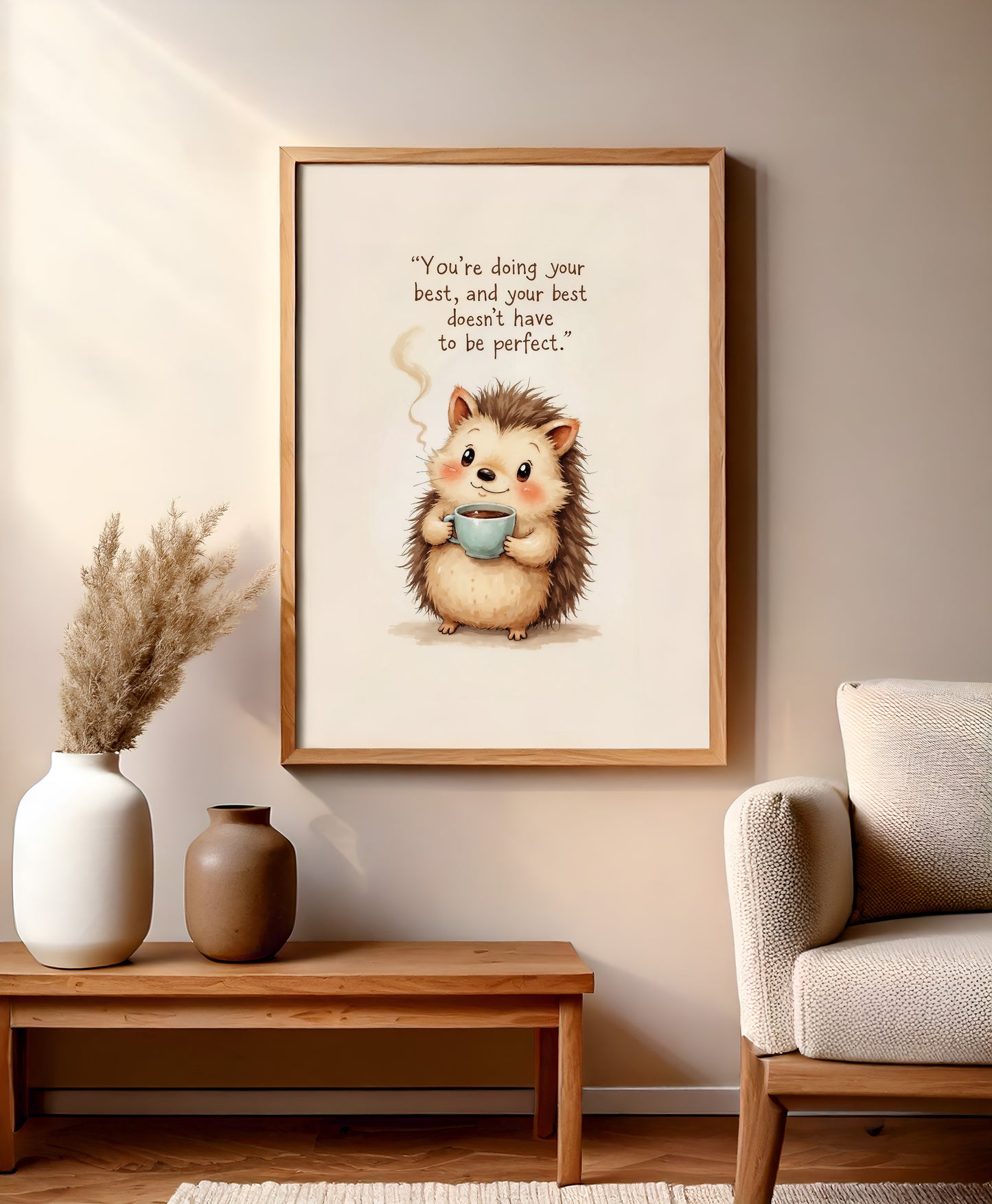 Cute Hedgehog Coffee Quote Wall Art | Printable Animal Art | Digital Download | Cozy Home Decor | High-Resolution JPG