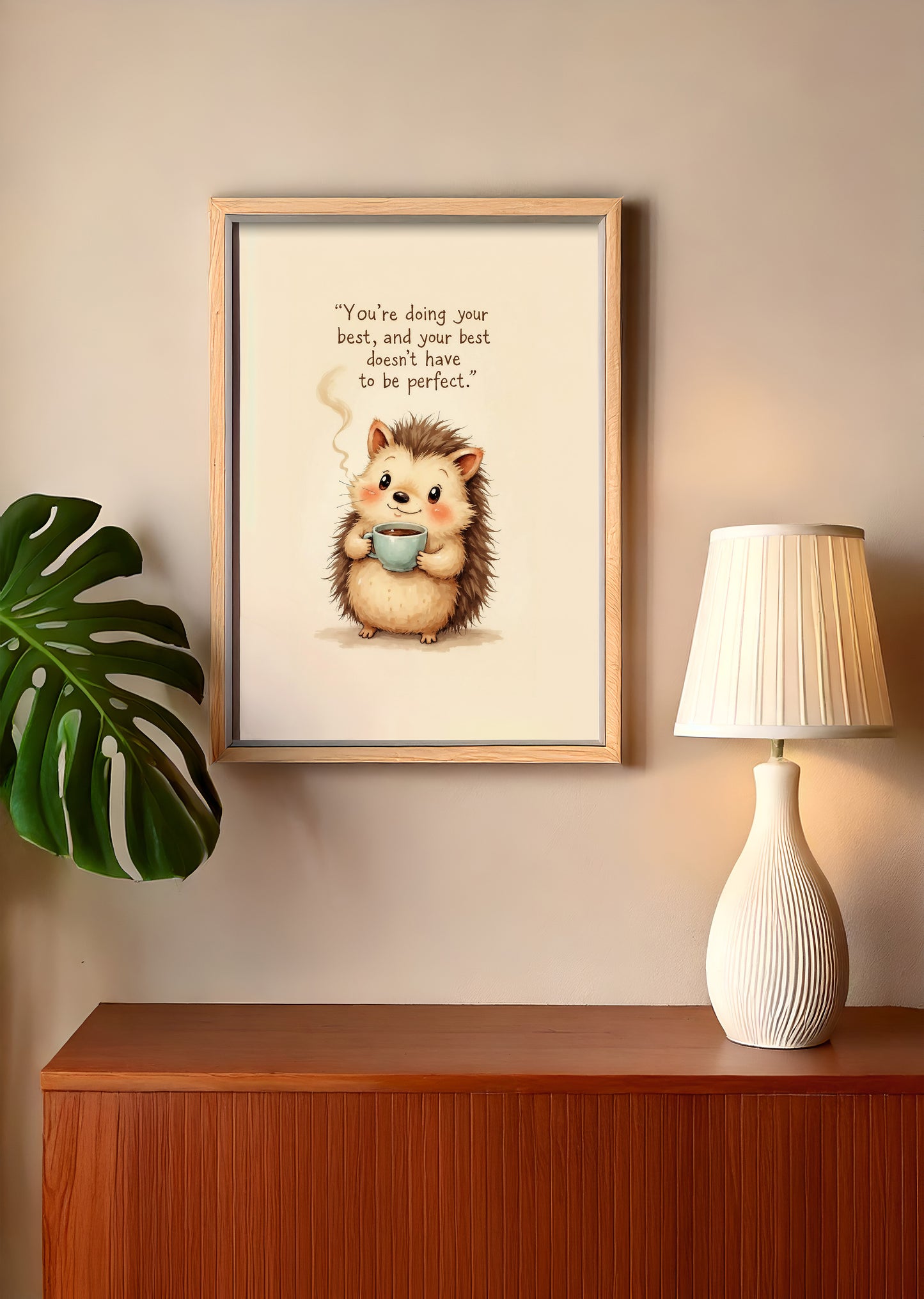 Cute Hedgehog Coffee Quote Wall Art | Printable Animal Art | Digital Download | Cozy Home Decor | High-Resolution JPG