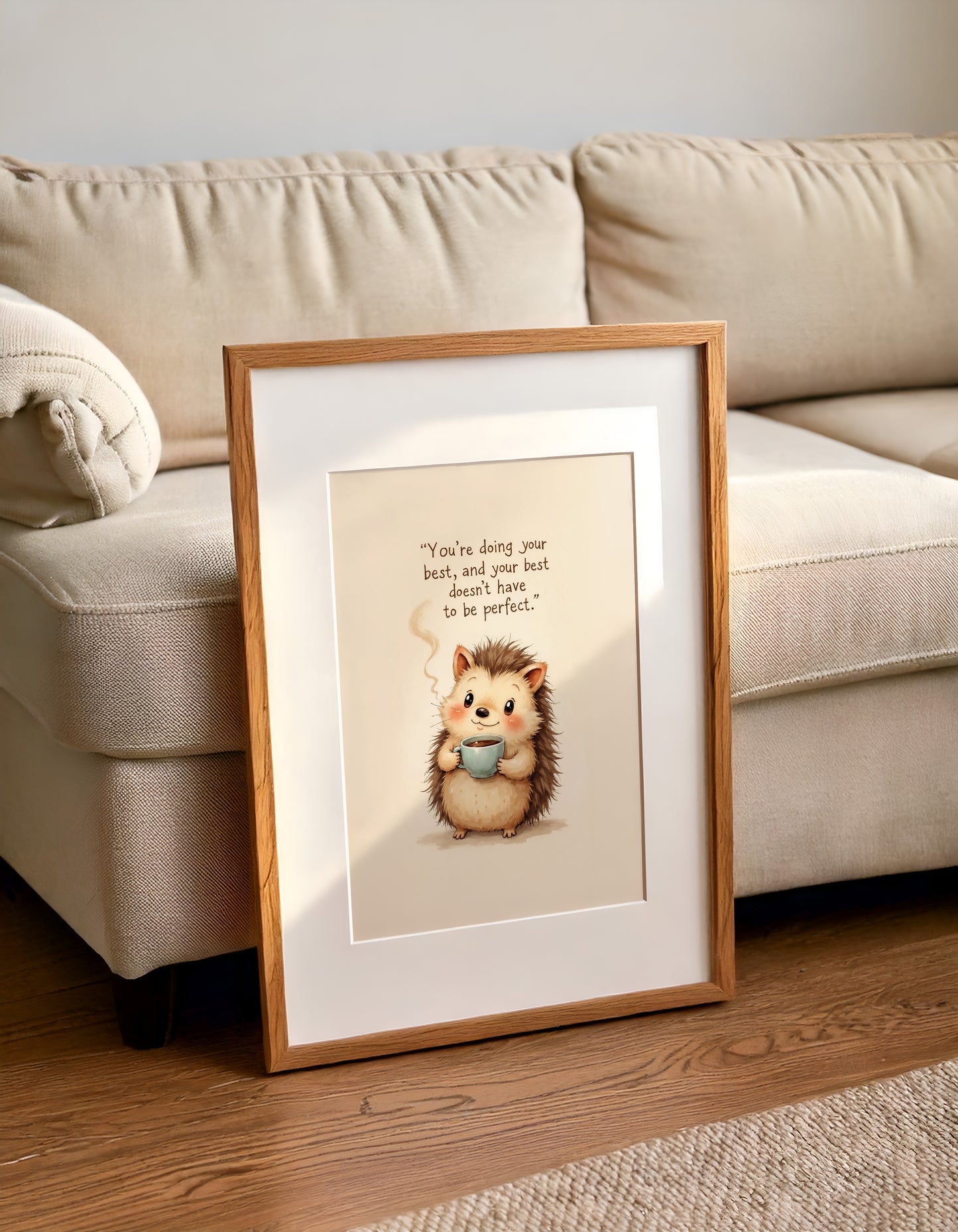 Cute Hedgehog Coffee Quote Wall Art | Printable Animal Art | Digital Download | Cozy Home Decor | High-Resolution JPG