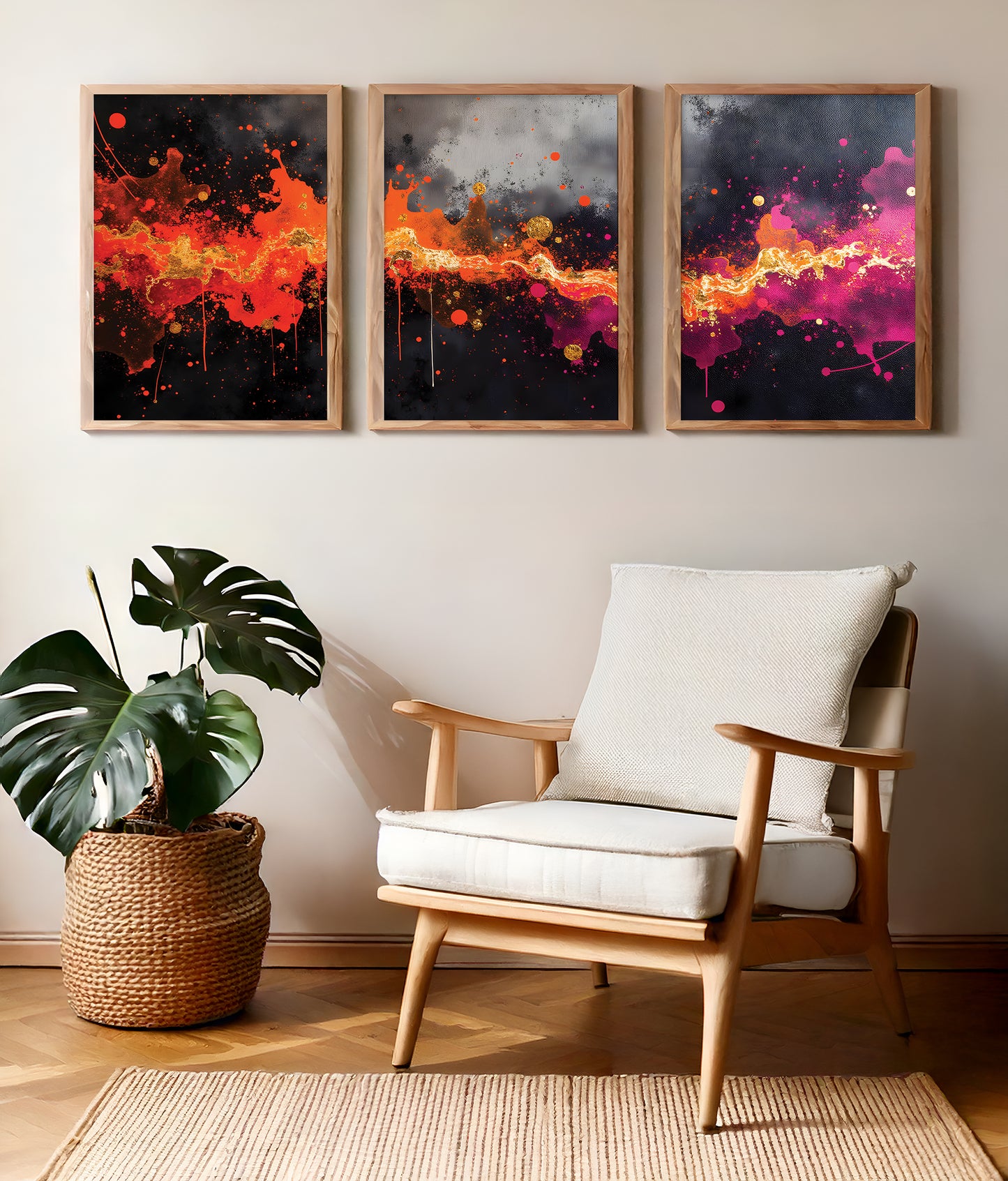 Nebula Color Splash Triptych | Set of 3 Wall Art Prints | Digital Download | Modern Galaxy Artwork for Living Room or Office
