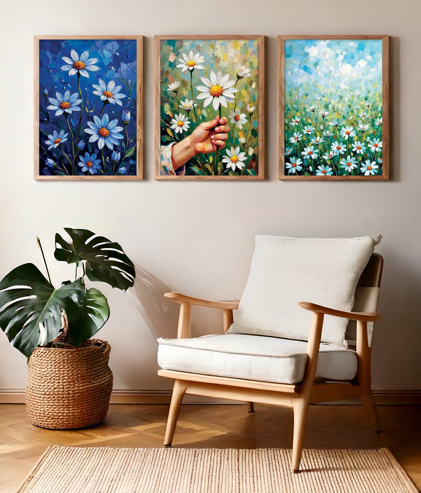 Bundle of 10 Daisy Impasto Oil Paintings | Digital Wall Art Prints | 24x36 Inch High Resolution JPEG | Modern Home Decor Download