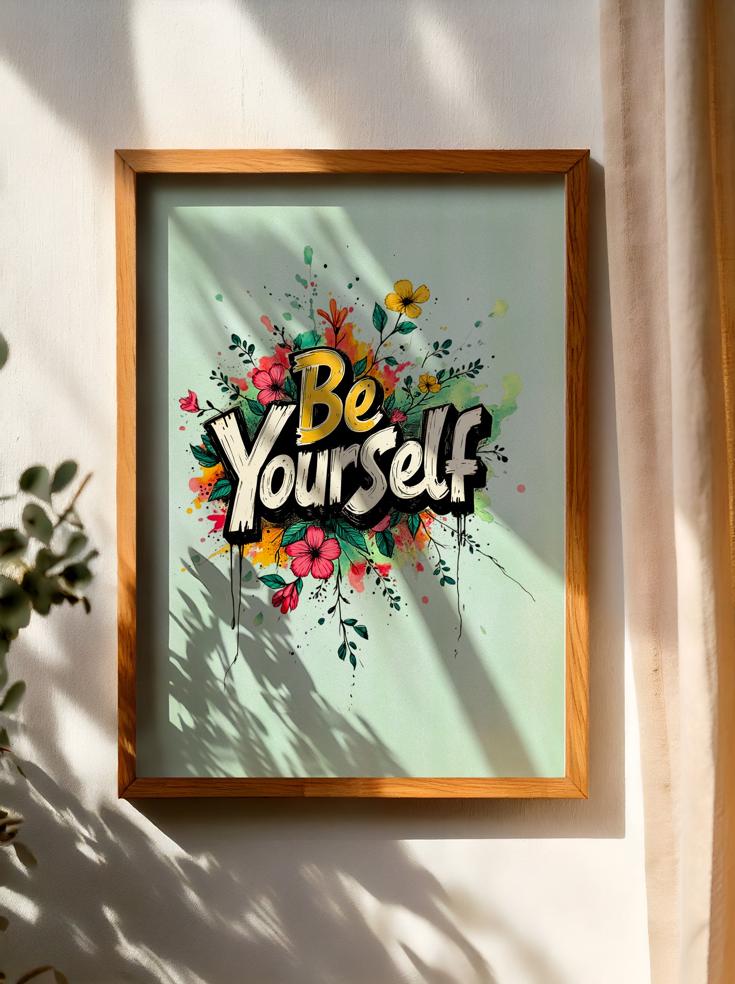 Set of 2 - Minimalist Motivational Wall Art | Be Yourself Floral Quote Prints | Digital Download, Printable Artwork for Home & Office Decor