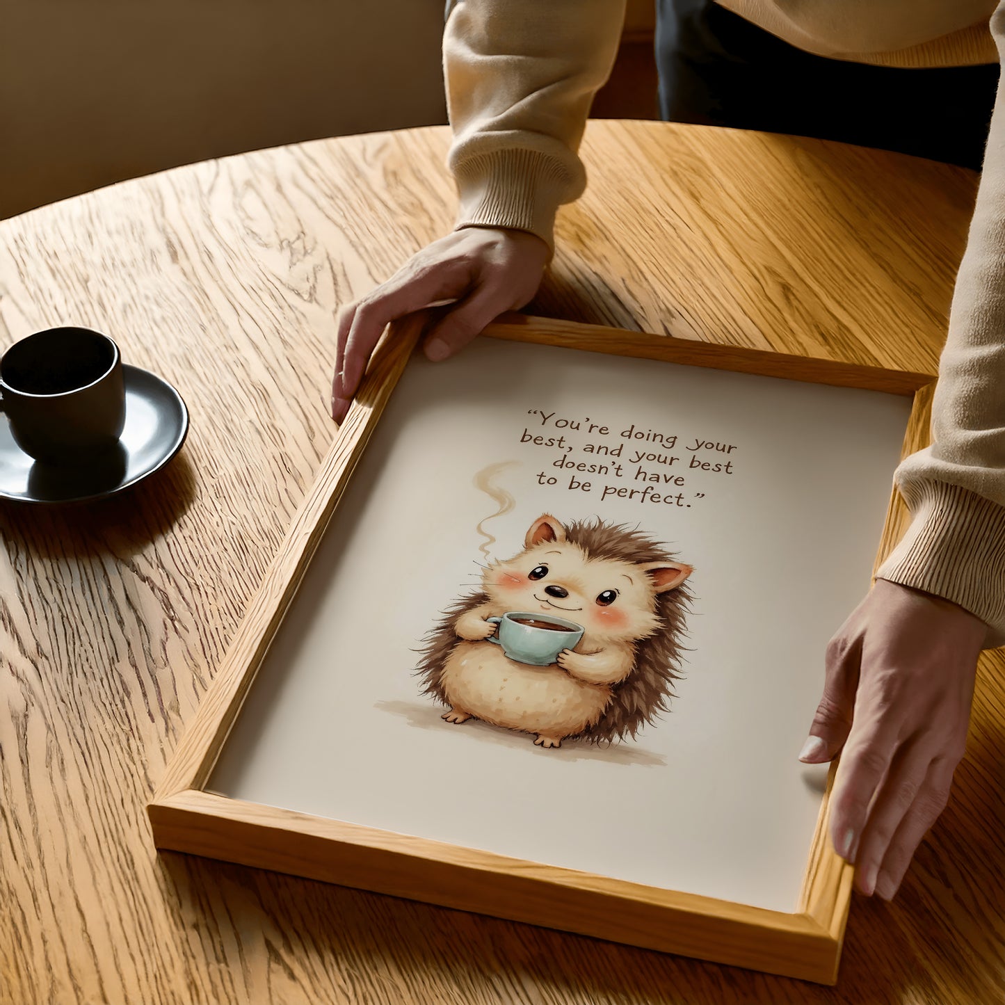 Cute Hedgehog Coffee Quote Wall Art | Printable Animal Art | Digital Download | Cozy Home Decor | High-Resolution JPG