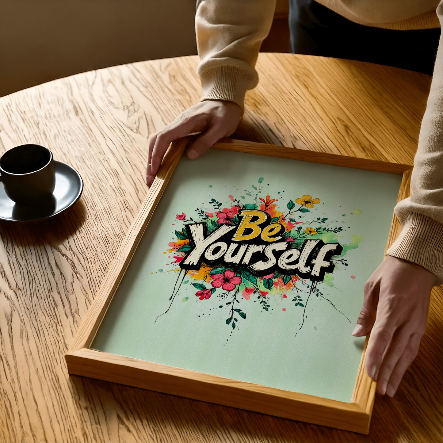 Set of 2 - Minimalist Motivational Wall Art | Be Yourself Floral Quote Prints | Digital Download, Printable Artwork for Home & Office Decor