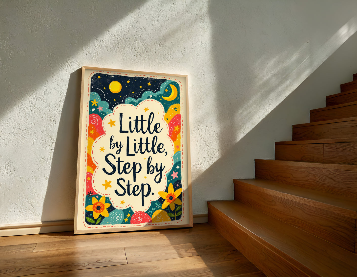 Little By Little Step by Step Quote Print | Vintage Style Wall Art | 24x36 inch 300 DPI Digital Download | Calming Inspirational Poster for Home or Office