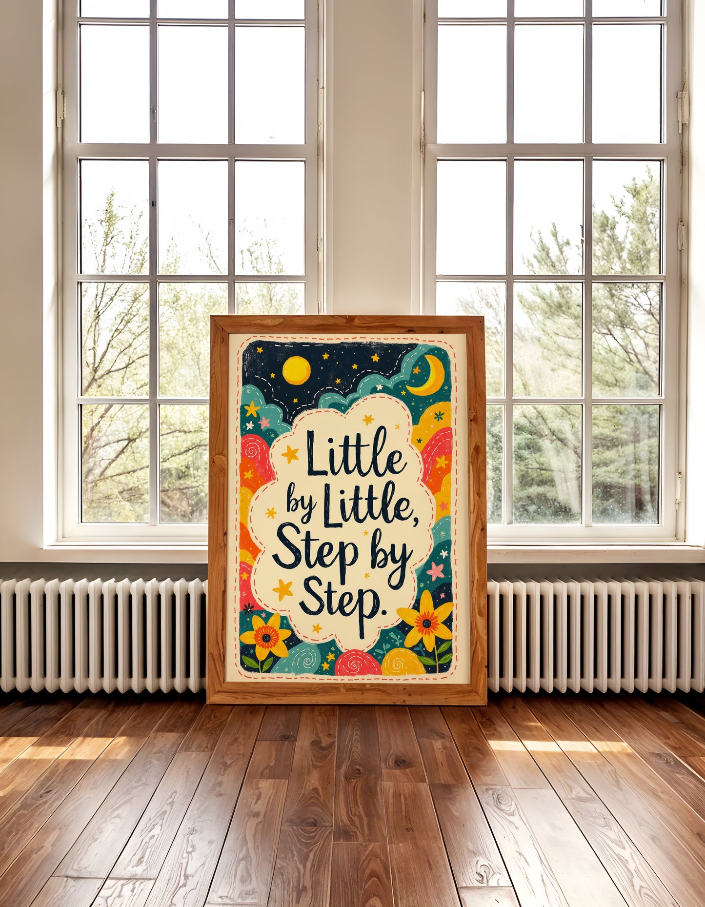 Little By Little Step by Step Quote Print | Vintage Style Wall Art | 24x36 inch 300 DPI Digital Download | Calming Inspirational Poster for Home or Office