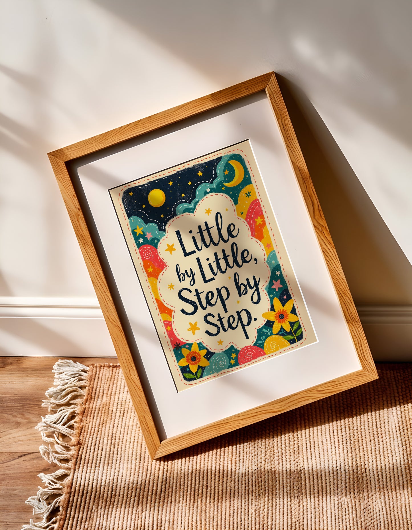 Little By Little Step by Step Quote Print | Vintage Style Wall Art | 24x36 inch 300 DPI Digital Download | Calming Inspirational Poster for Home or Office