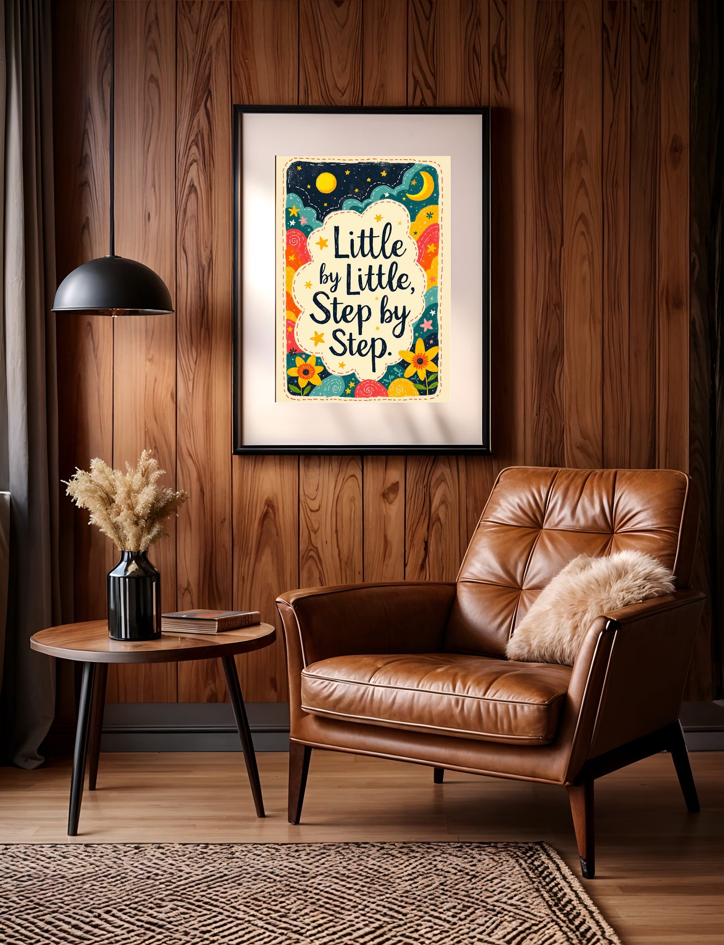 Little By Little Step by Step Quote Print | Vintage Style Wall Art | 24x36 inch 300 DPI Digital Download | Calming Inspirational Poster for Home or Office
