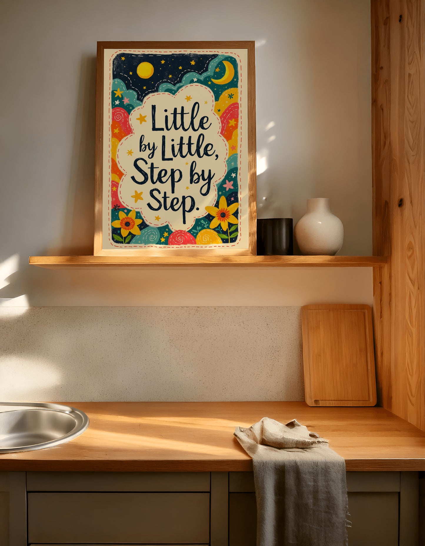 Little By Little Step by Step Quote Print | Vintage Style Wall Art | 24x36 inch 300 DPI Digital Download | Calming Inspirational Poster for Home or Office