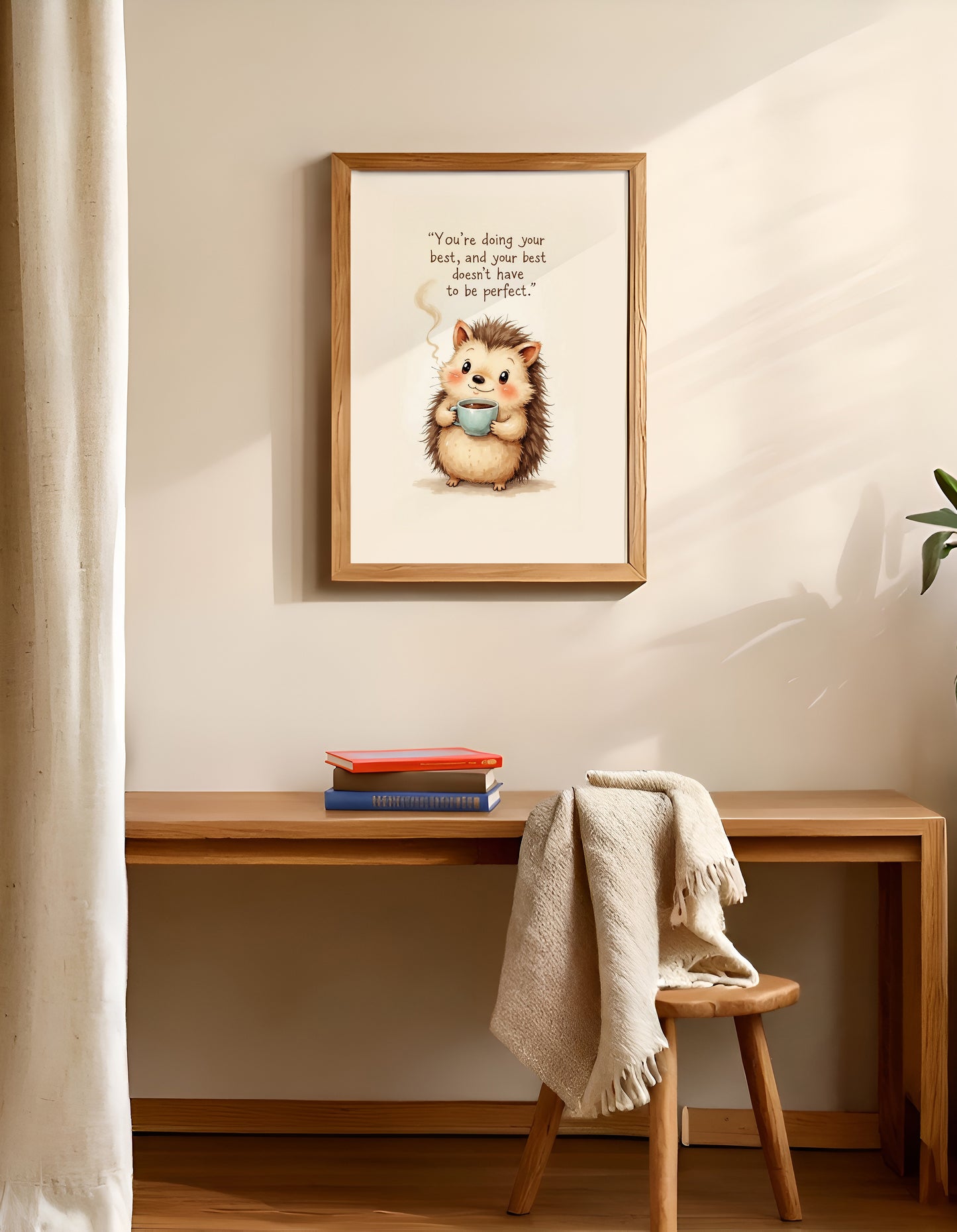Cute Hedgehog Coffee Quote Wall Art | Printable Animal Art | Digital Download | Cozy Home Decor | High-Resolution JPG