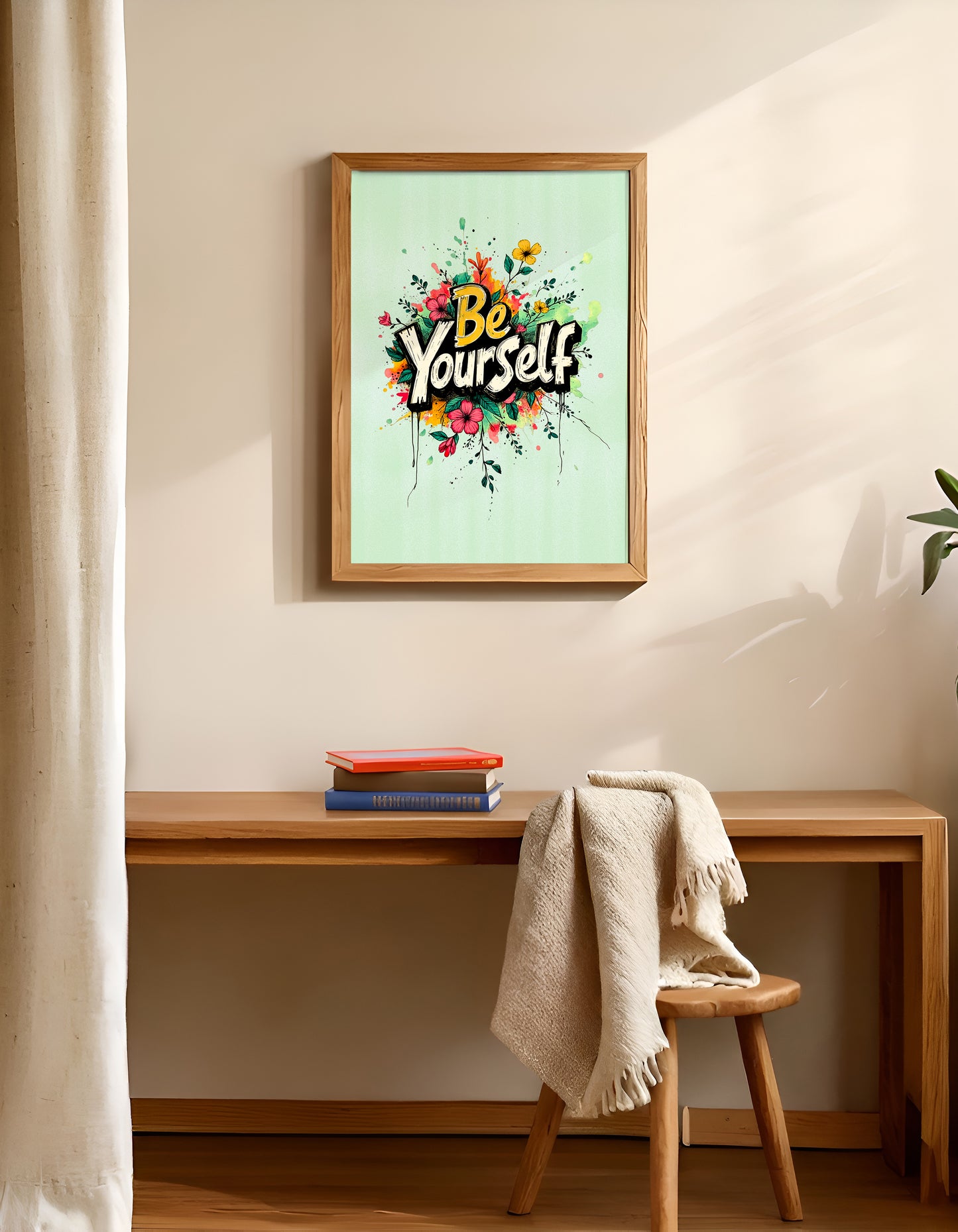 Set of 2 - Minimalist Motivational Wall Art | Be Yourself Floral Quote Prints | Digital Download, Printable Artwork for Home & Office Decor