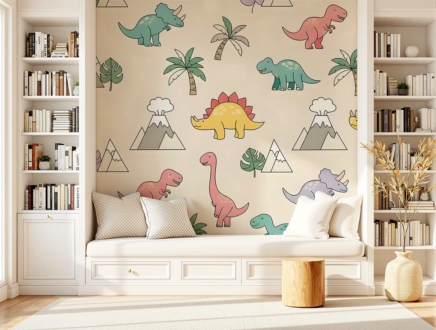 Dinosaur Volcano Wallpaper | Kids Room Digital Art Download | Nursery Seamless Pattern | Printable Wall Decor