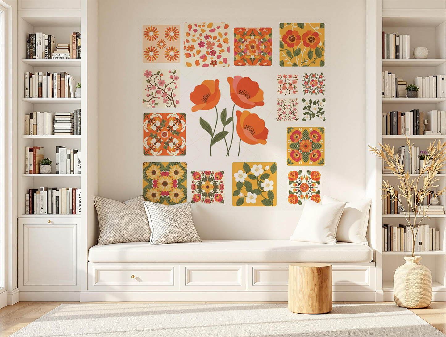 Flower Grid Digital Download | Modern Floral Wall Art | Seamless Pattern for Wallpaper, Crafts & Prints