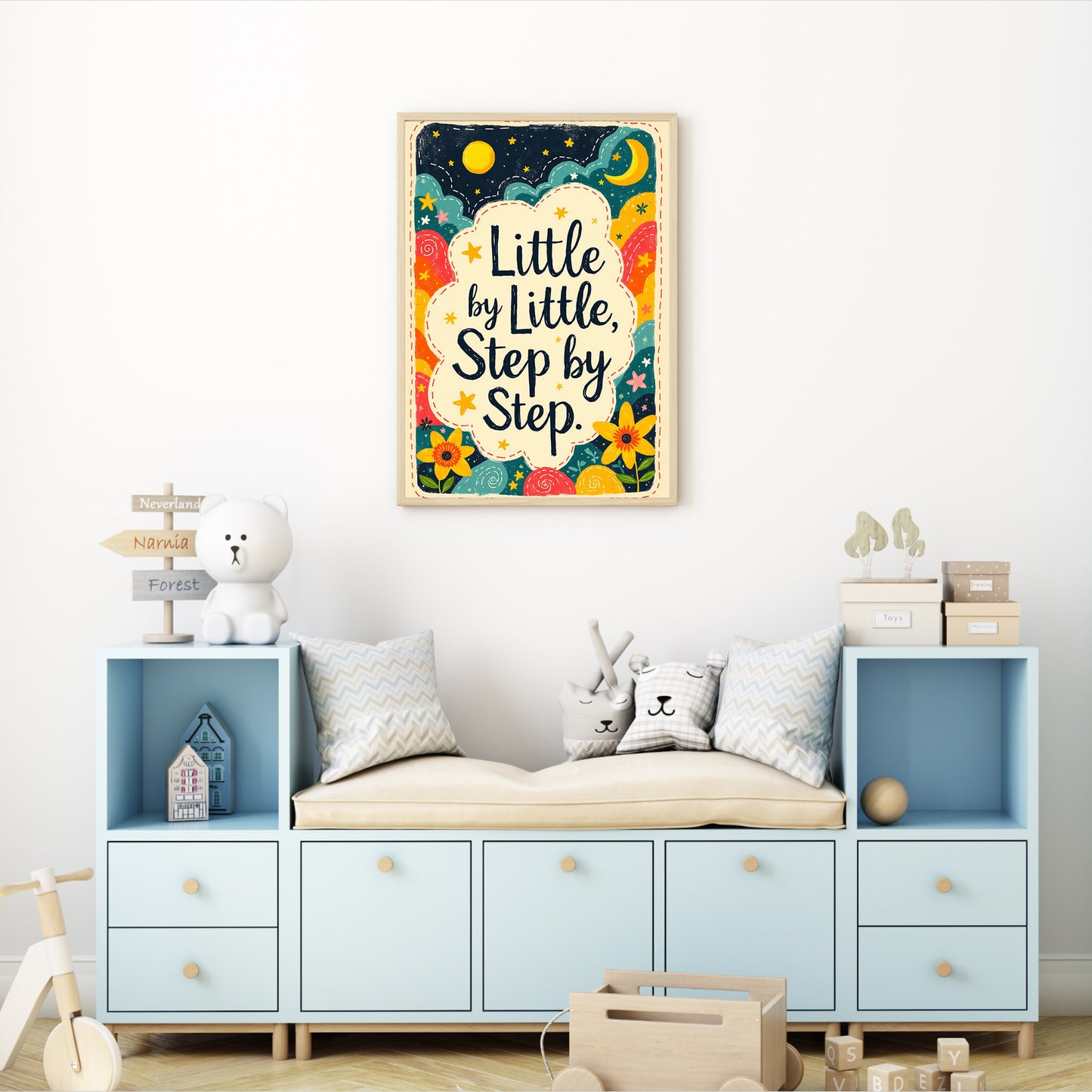 Little By Little Step by Step Quote Print | Vintage Style Wall Art | 24x36 inch 300 DPI Digital Download | Calming Inspirational Poster for Home or Office