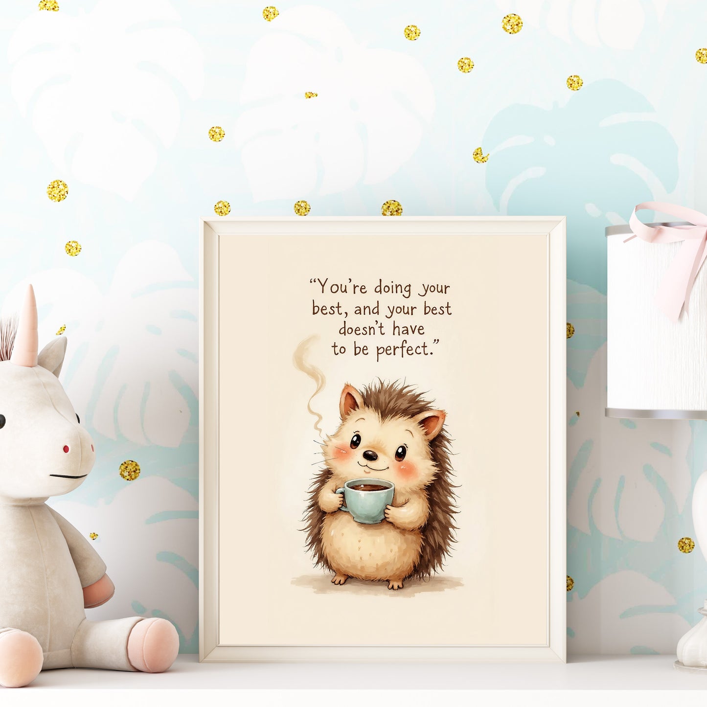 Cute Hedgehog Coffee Quote Wall Art | Printable Animal Art | Digital Download | Cozy Home Decor | High-Resolution JPG