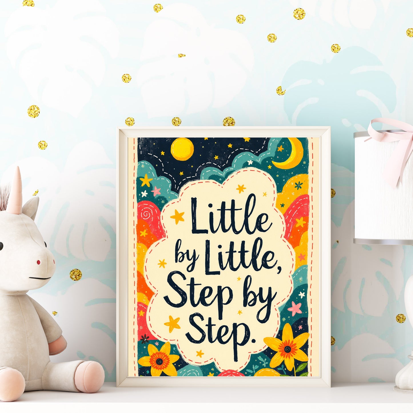 Little By Little Step by Step Quote Print | Vintage Style Wall Art | 24x36 inch 300 DPI Digital Download | Calming Inspirational Poster for Home or Office