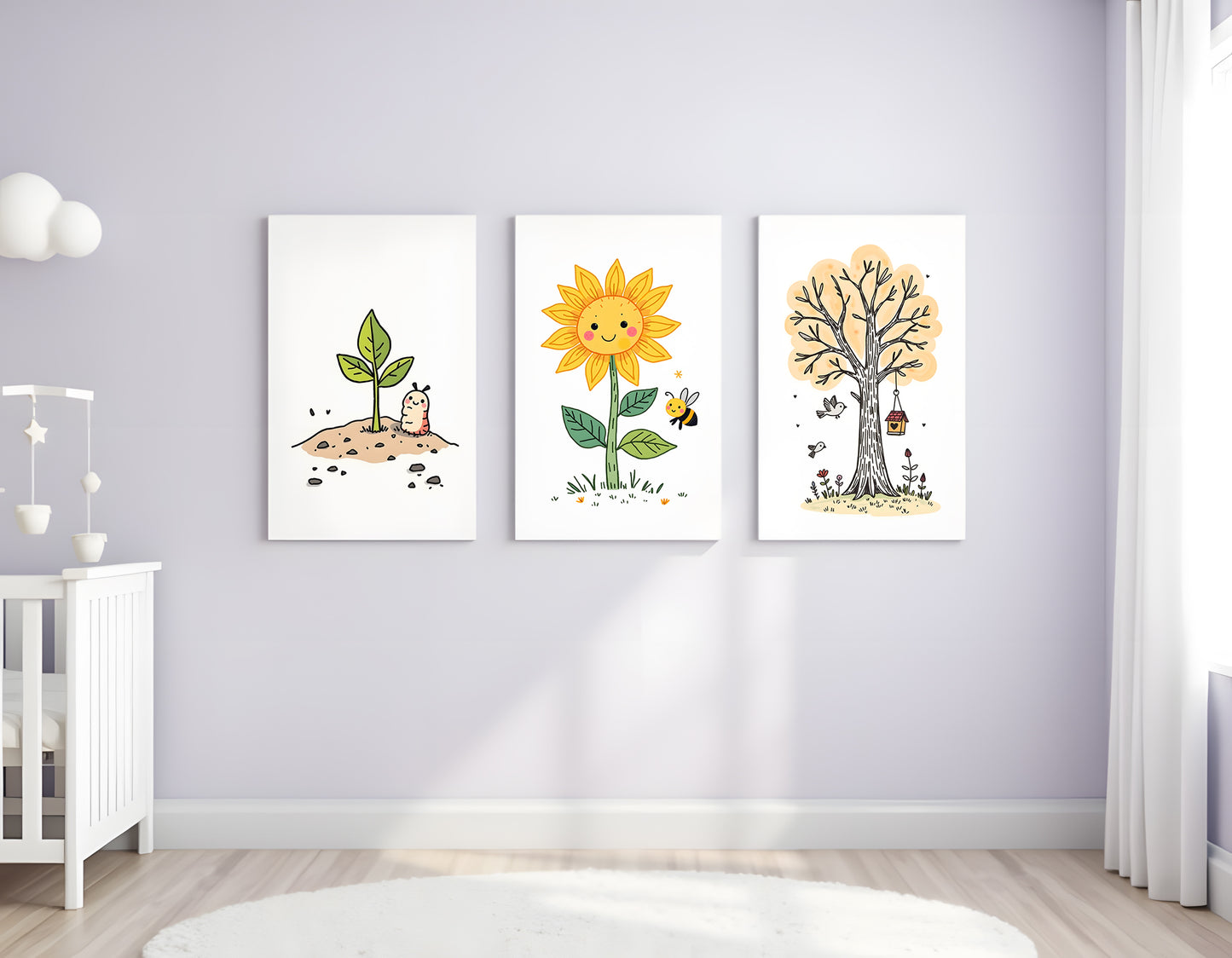 Growth Triptych Doodle Art | Kids Room Wall Decor | Nursery Printable Art | 24x36" High-Res JPG | Classroom Growth Theme | Digital Download