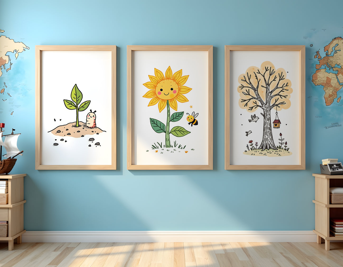 Growth Triptych Doodle Art | Kids Room Wall Decor | Nursery Printable Art | 24x36" High-Res JPG | Classroom Growth Theme | Digital Download