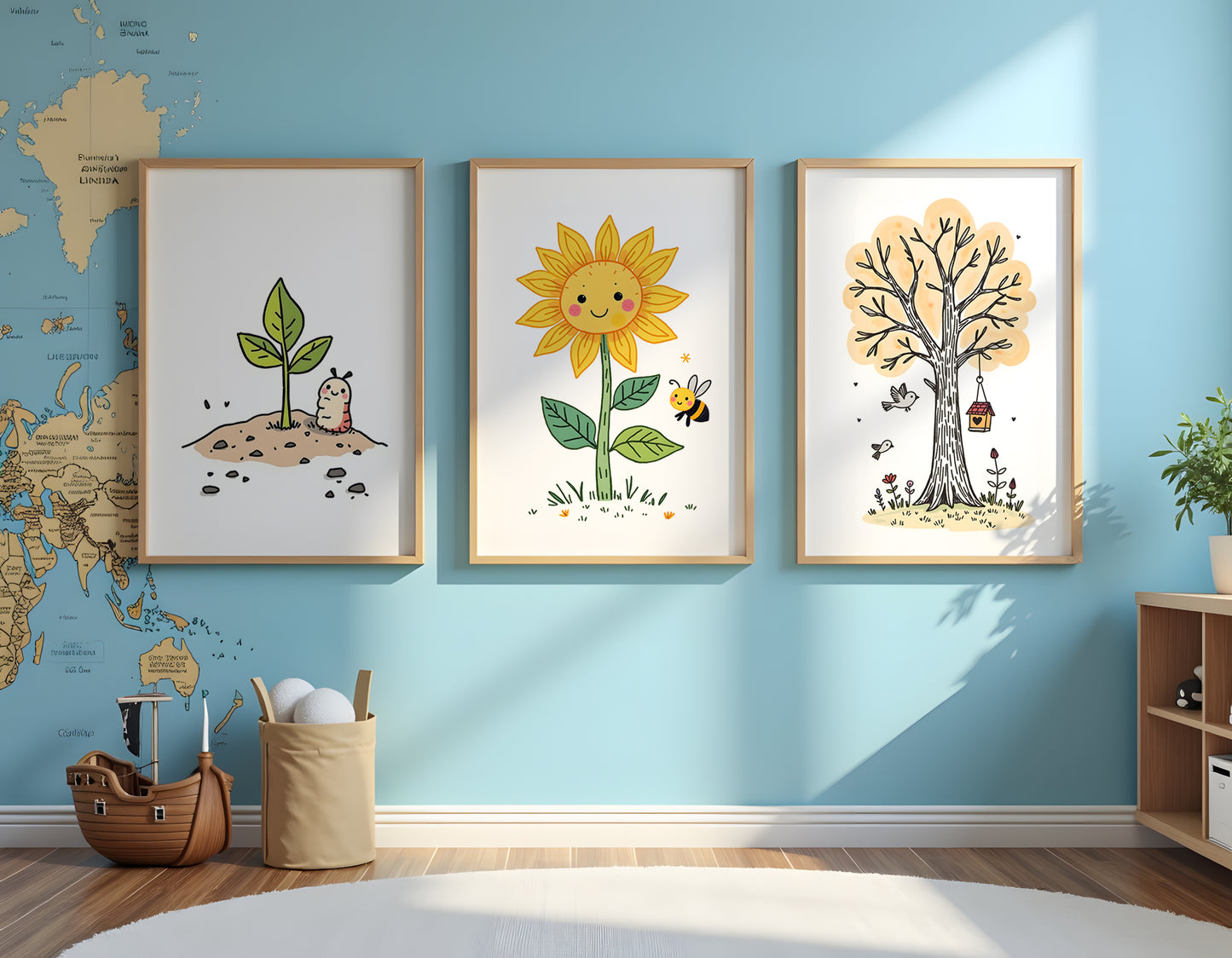 Growth Triptych Doodle Art | Kids Room Wall Decor | Nursery Printable Art | 24x36" High-Res JPG | Classroom Growth Theme | Digital Download