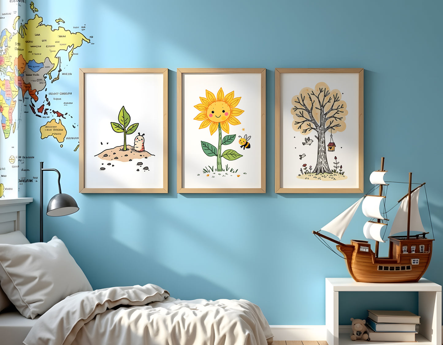 Growth Triptych Doodle Art | Kids Room Wall Decor | Nursery Printable Art | 24x36" High-Res JPG | Classroom Growth Theme | Digital Download