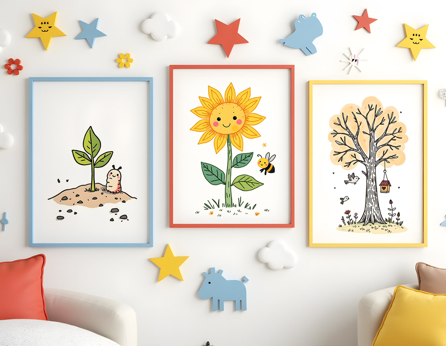 Growth Triptych Doodle Art | Kids Room Wall Decor | Nursery Printable Art | 24x36" High-Res JPG | Classroom Growth Theme | Digital Download