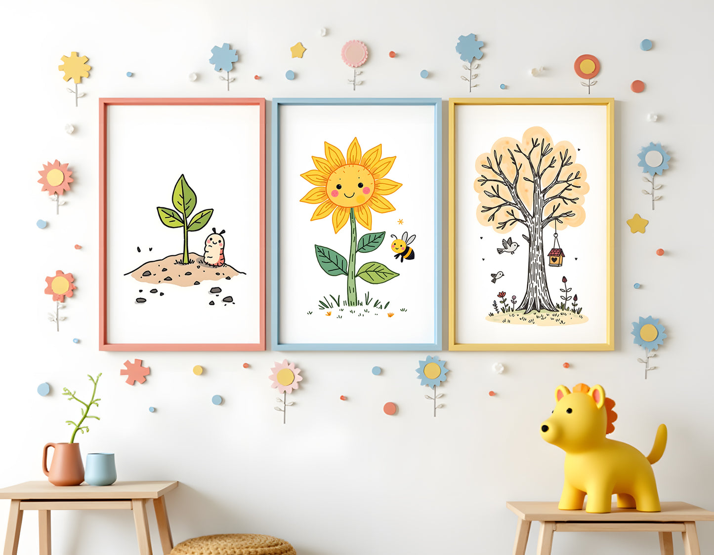 Growth Triptych Doodle Art | Kids Room Wall Decor | Nursery Printable Art | 24x36" High-Res JPG | Classroom Growth Theme | Digital Download