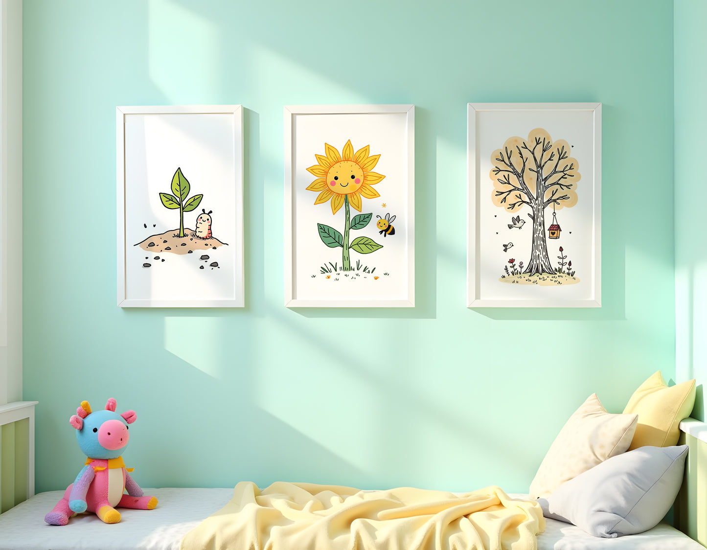 Growth Triptych Doodle Art | Kids Room Wall Decor | Nursery Printable Art | 24x36" High-Res JPG | Classroom Growth Theme | Digital Download