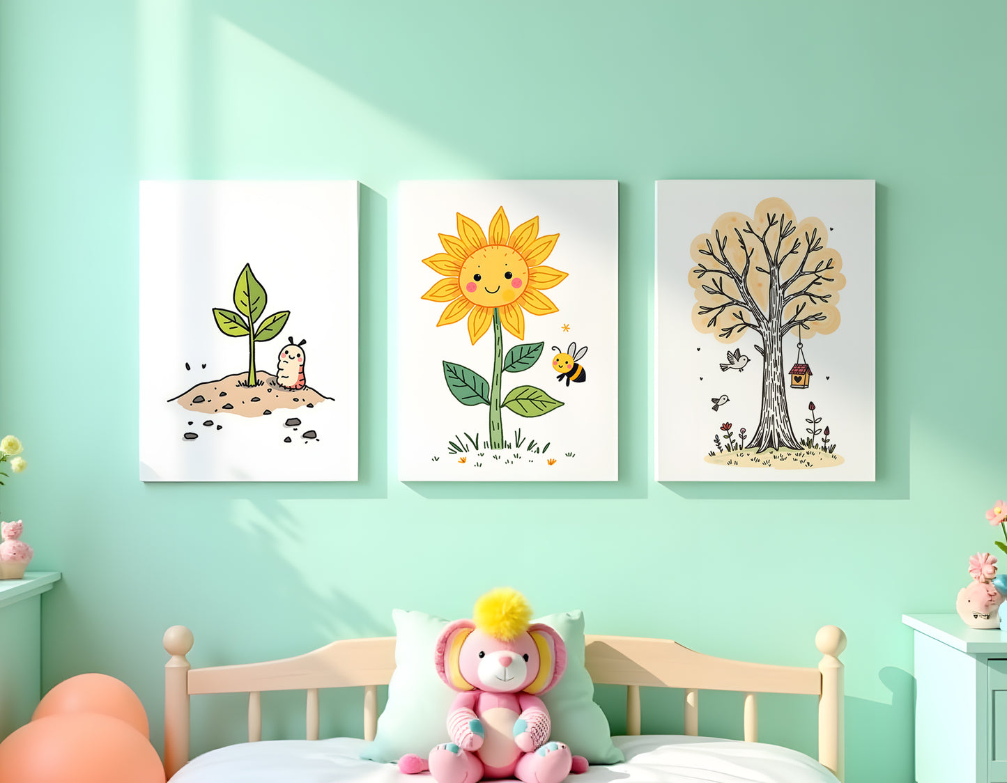 Growth Triptych Doodle Art | Kids Room Wall Decor | Nursery Printable Art | 24x36" High-Res JPG | Classroom Growth Theme | Digital Download