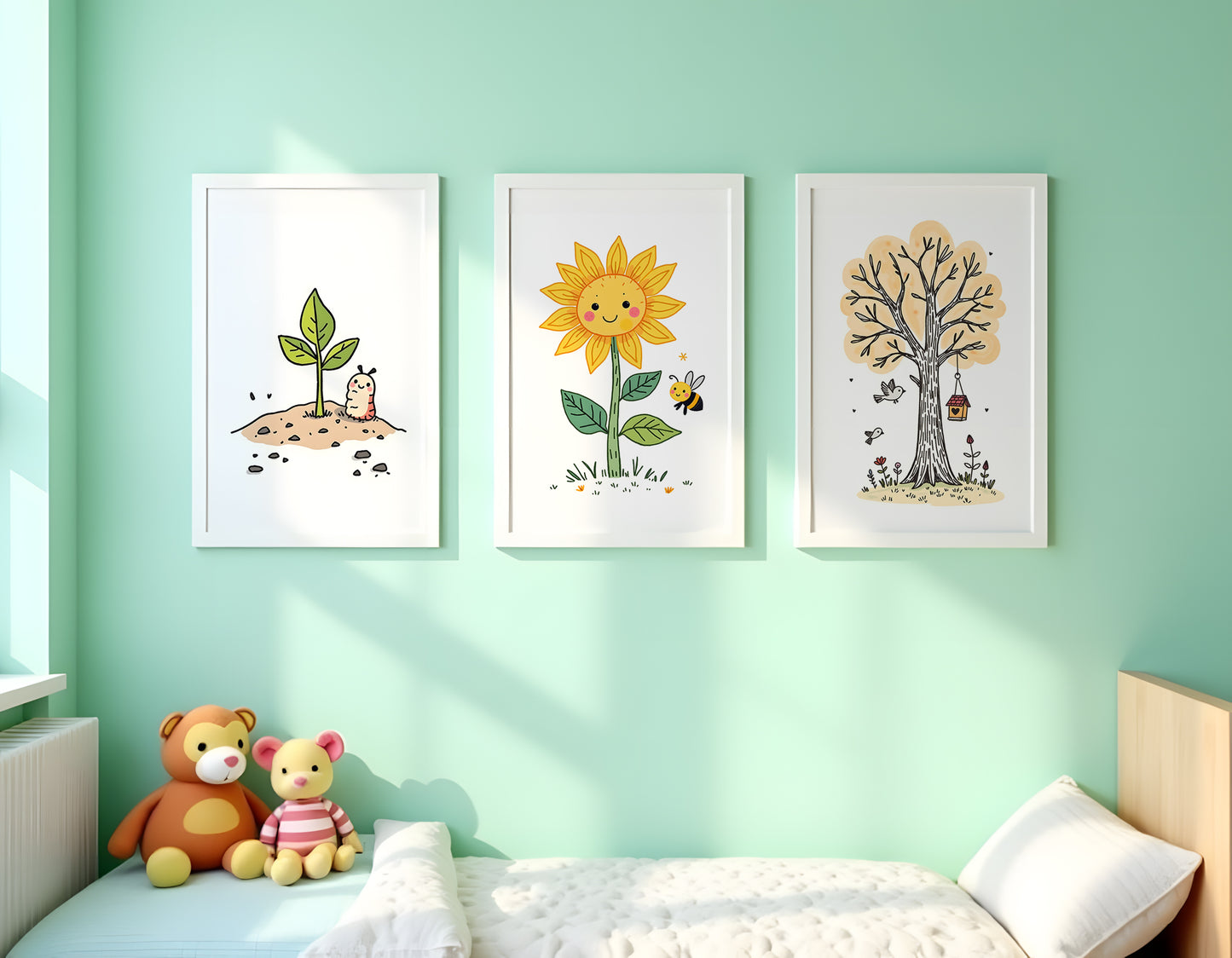 Growth Triptych Doodle Art | Kids Room Wall Decor | Nursery Printable Art | 24x36" High-Res JPG | Classroom Growth Theme | Digital Download