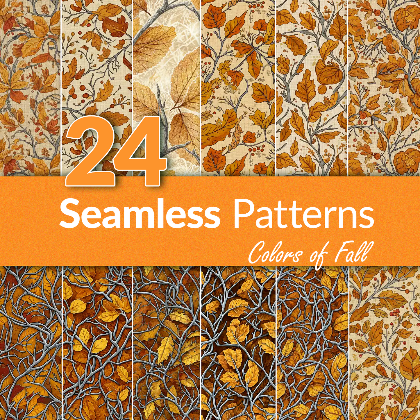 Colors of Fall Seamless Patterns | 24 Autumn Digital Papers | Printable Backgrounds for Crafts, Scrapbooking, Wrapping, DIY Projects