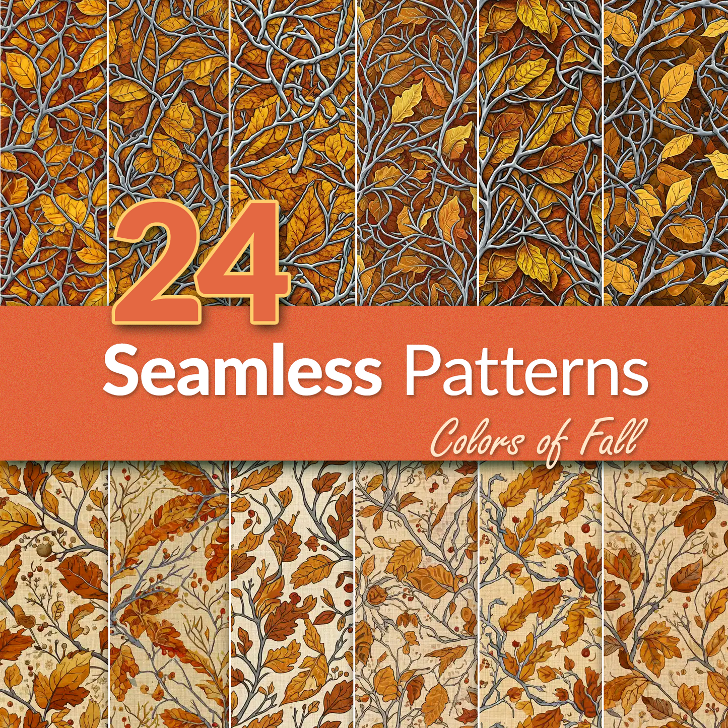 Colors of Fall Seamless Patterns | 24 Autumn Digital Papers | Printable Backgrounds for Crafts, Scrapbooking, Wrapping, DIY Projects