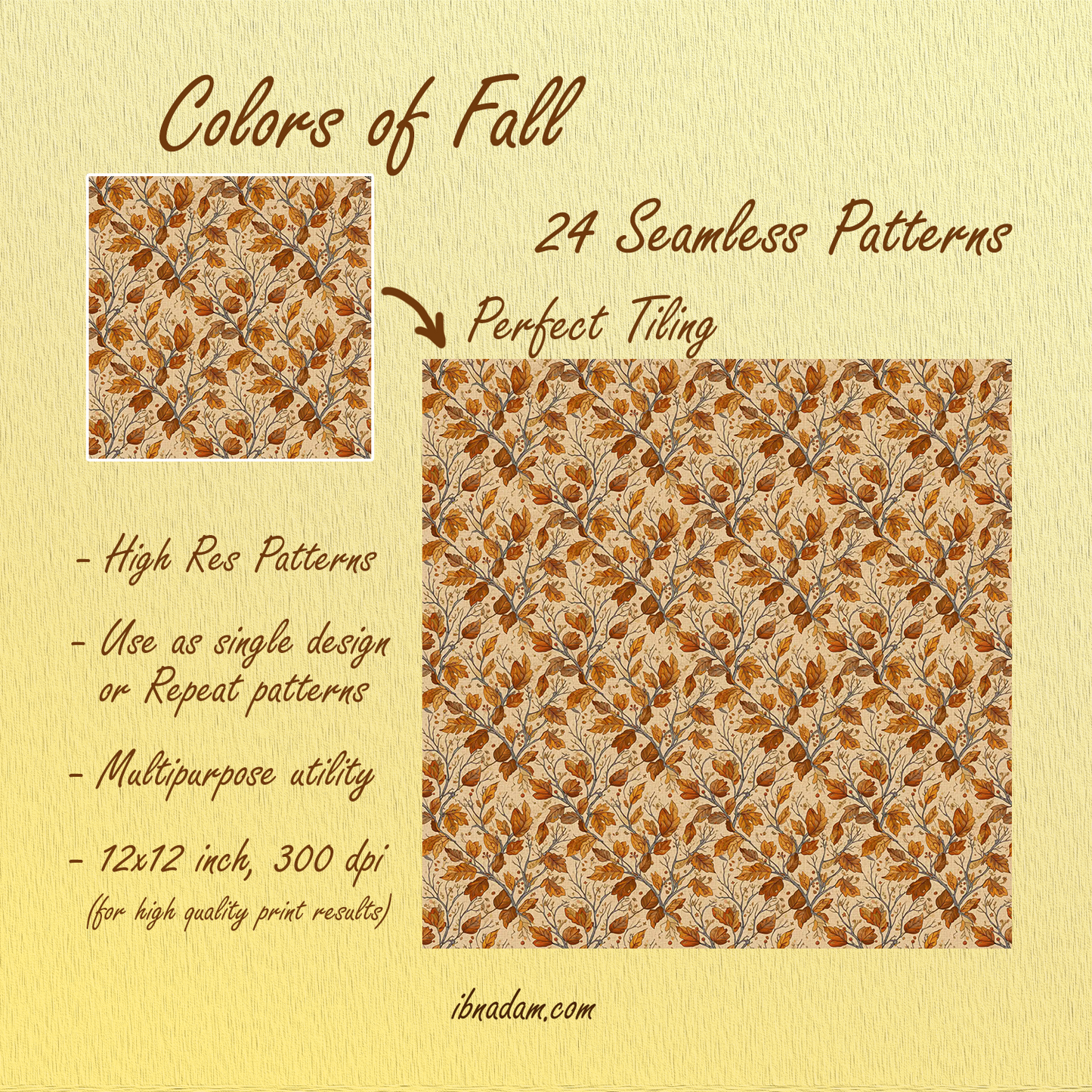Colors of Fall Seamless Patterns | 24 Autumn Digital Papers | Printable Backgrounds for Crafts, Scrapbooking, Wrapping, DIY Projects