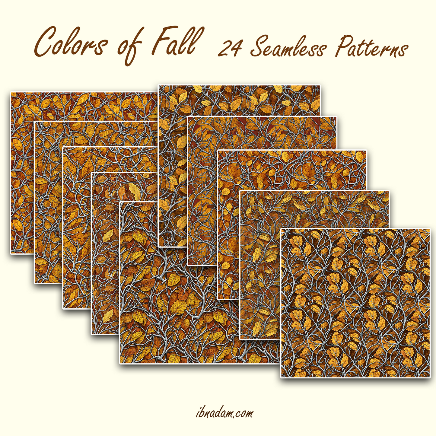 Colors of Fall Seamless Patterns | 24 Autumn Digital Papers | Printable Backgrounds for Crafts, Scrapbooking, Wrapping, DIY Projects
