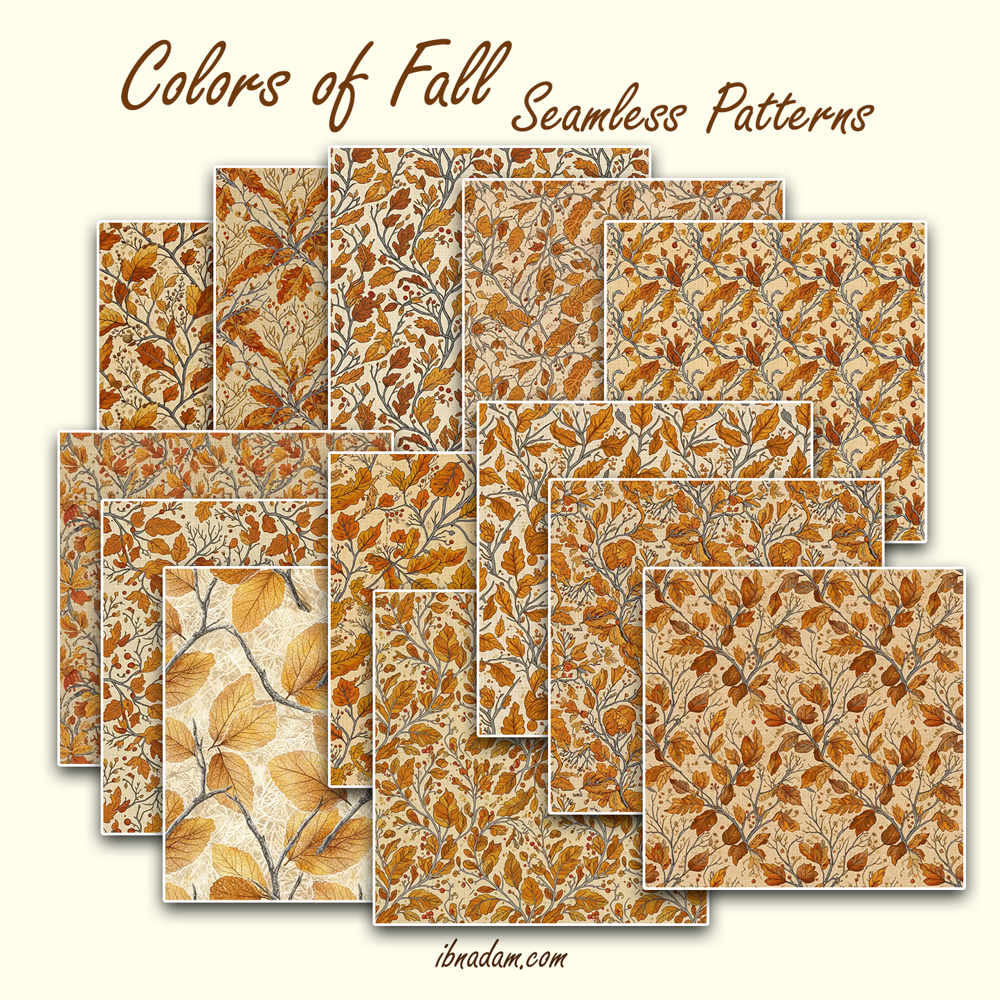 Colors of Fall Seamless Patterns | 24 Autumn Digital Papers | Printable Backgrounds for Crafts, Scrapbooking, Wrapping, DIY Projects