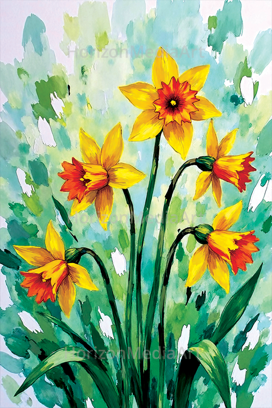 Bundle of 10 Daffodils Oil Paintings Digital Download | 24x36in Wall Art Prints | Floral Artwork for Living Room, Bedroom, Office Decor