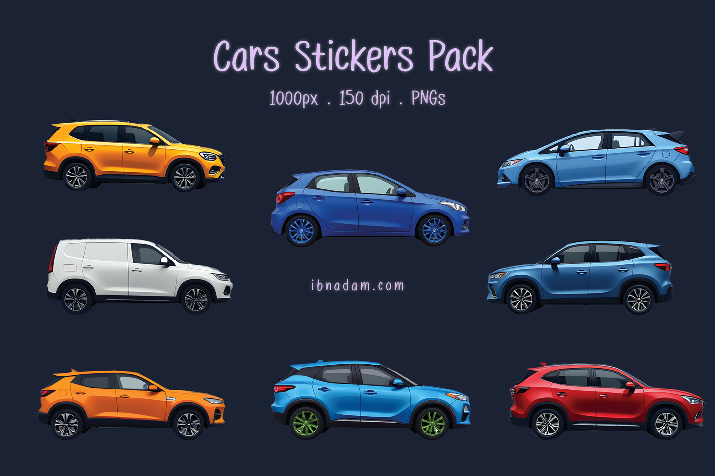 Cars Stickers PNG Pack with Bonus HD 4 JPEGs - Digital Download