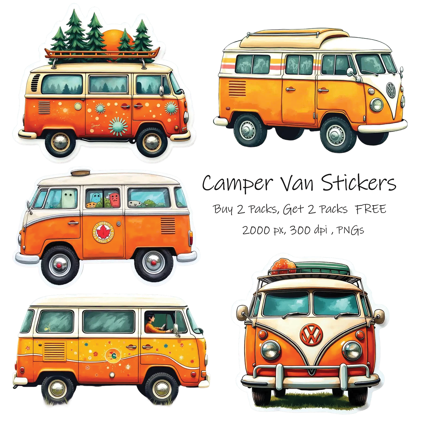 Camper Van Sticker Packs: Buy 2 Packs and Get 2 Packs FREE (Digital Download)