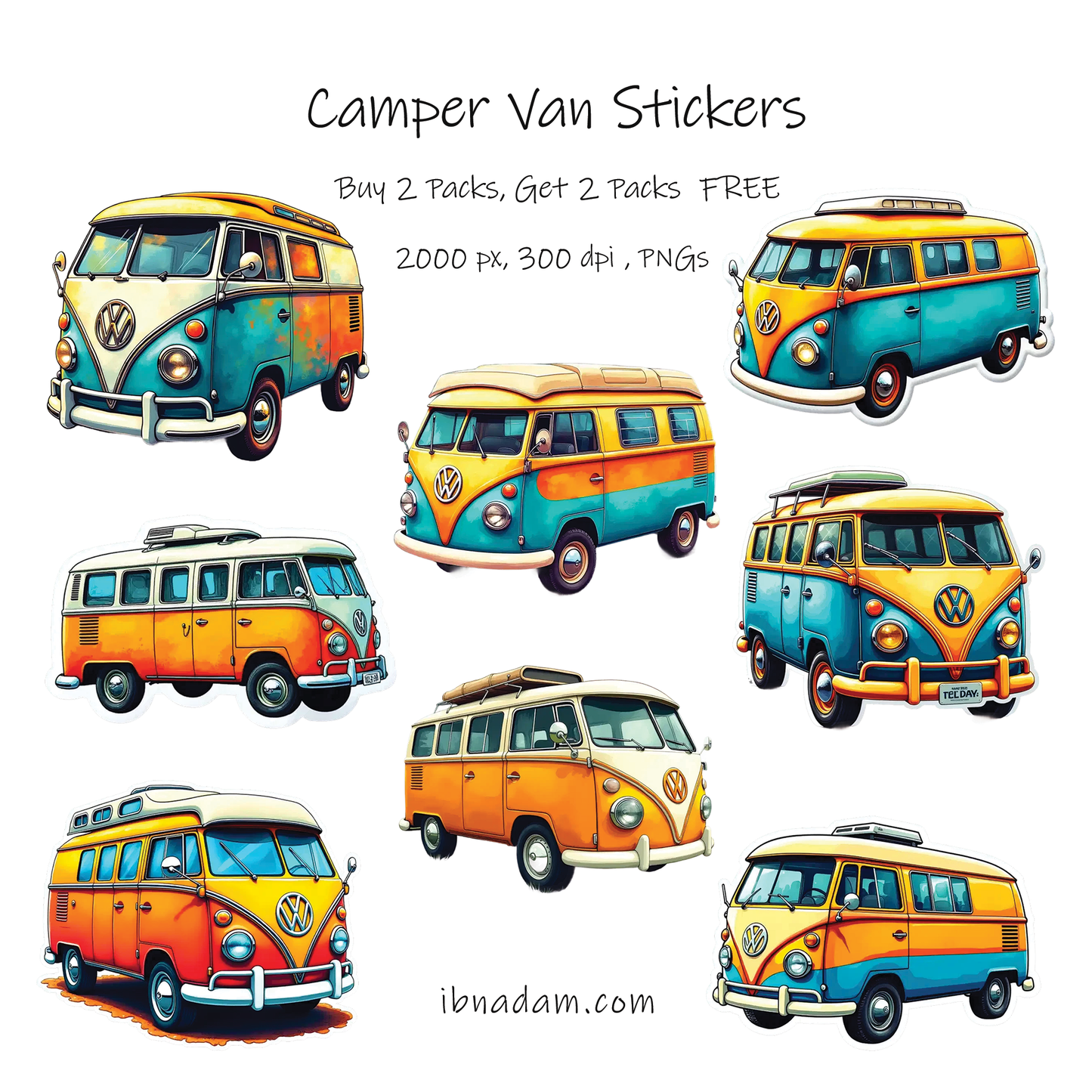 Camper Van Sticker Packs: Buy 2 Packs and Get 2 Packs FREE (Digital Download)