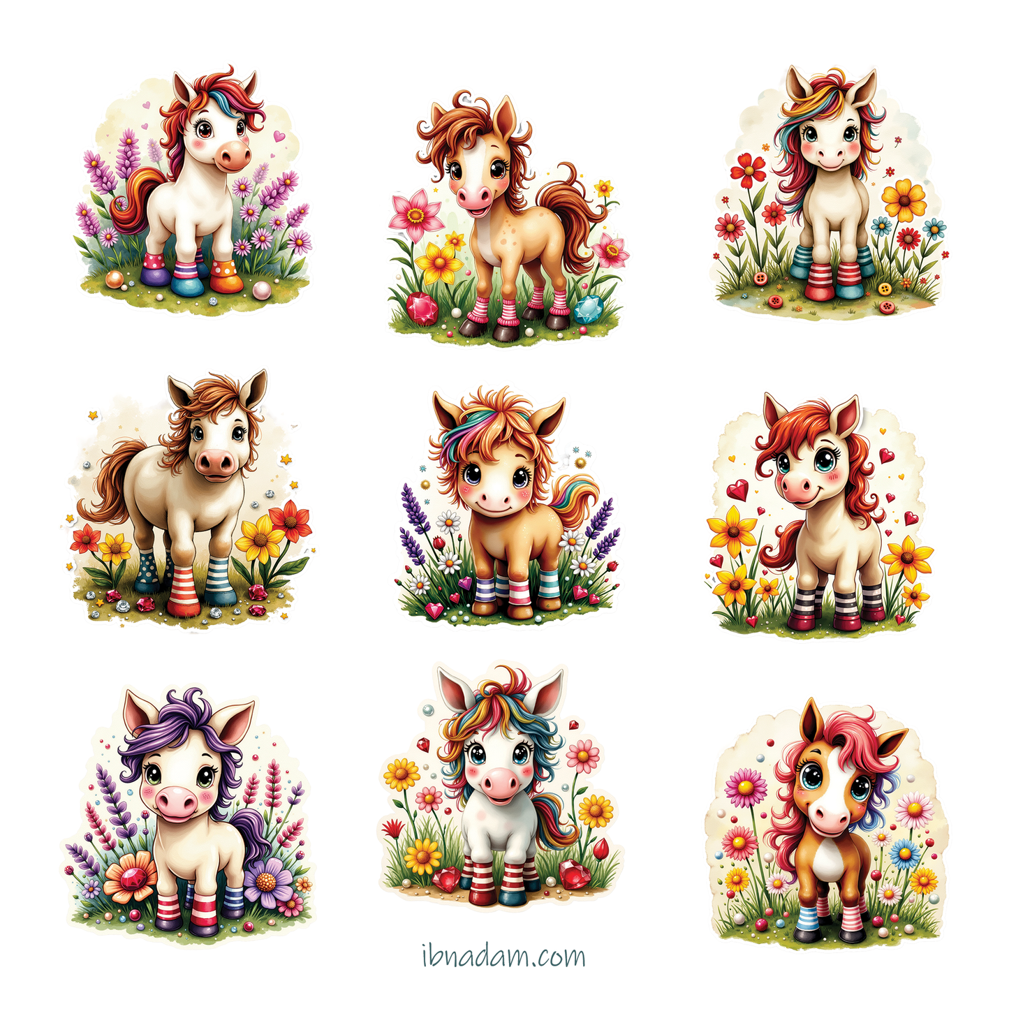 Cute Horse Sticker Pack – 65 PNG Horse Stickers + Free 17 Puppy Stickers (Digital Download)