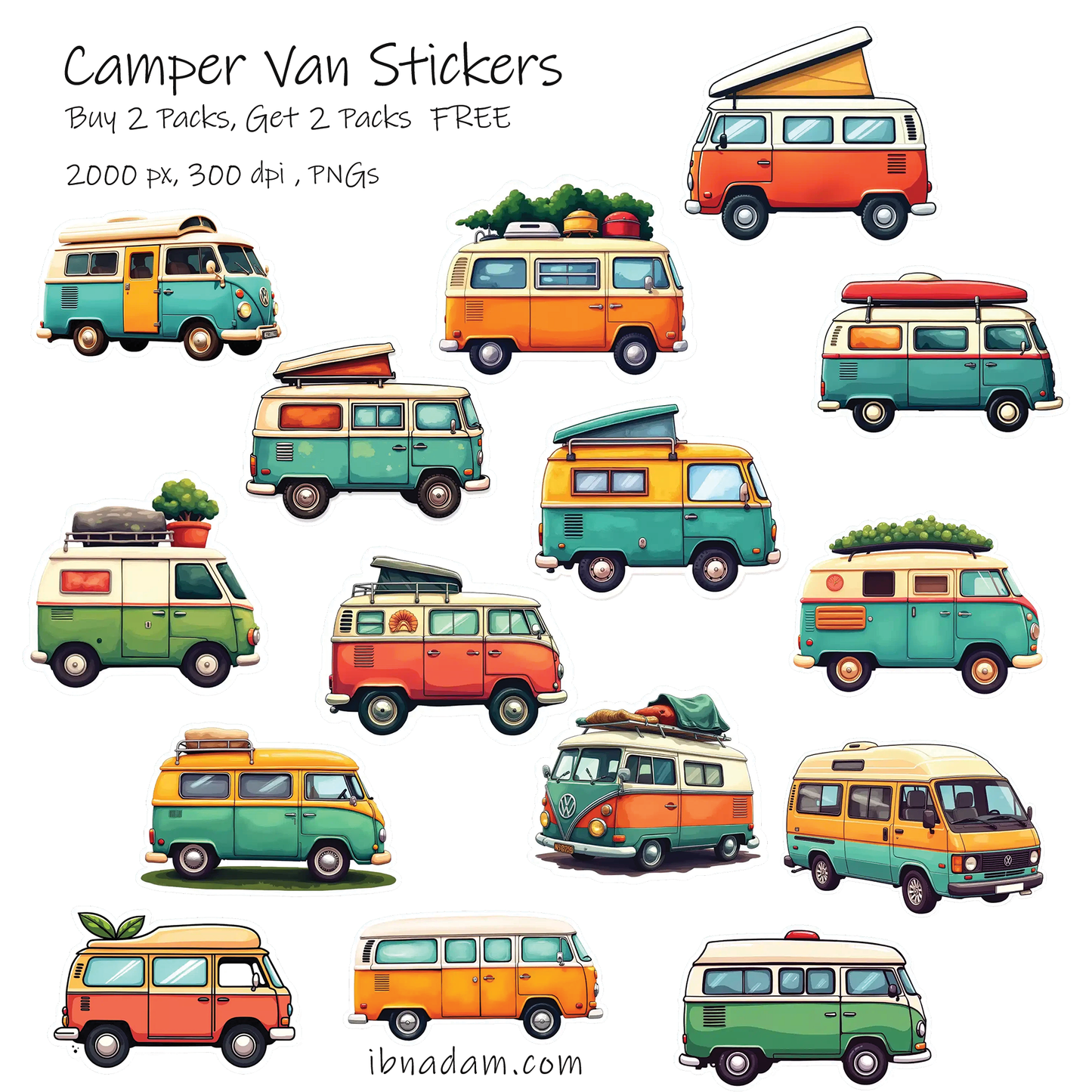 Camper Van Sticker Packs: Buy 2 Packs and Get 2 Packs FREE (Digital Download)