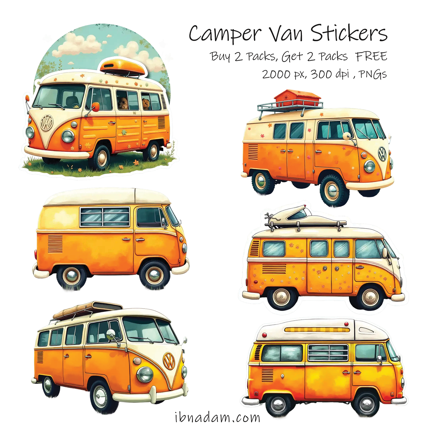 Camper Van Sticker Packs: Buy 2 Packs and Get 2 Packs FREE (Digital Download)