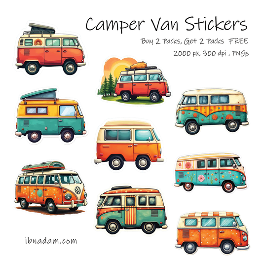 Camper Van Sticker Packs: Buy 2 Packs and Get 2 Packs FREE (Digital Download)