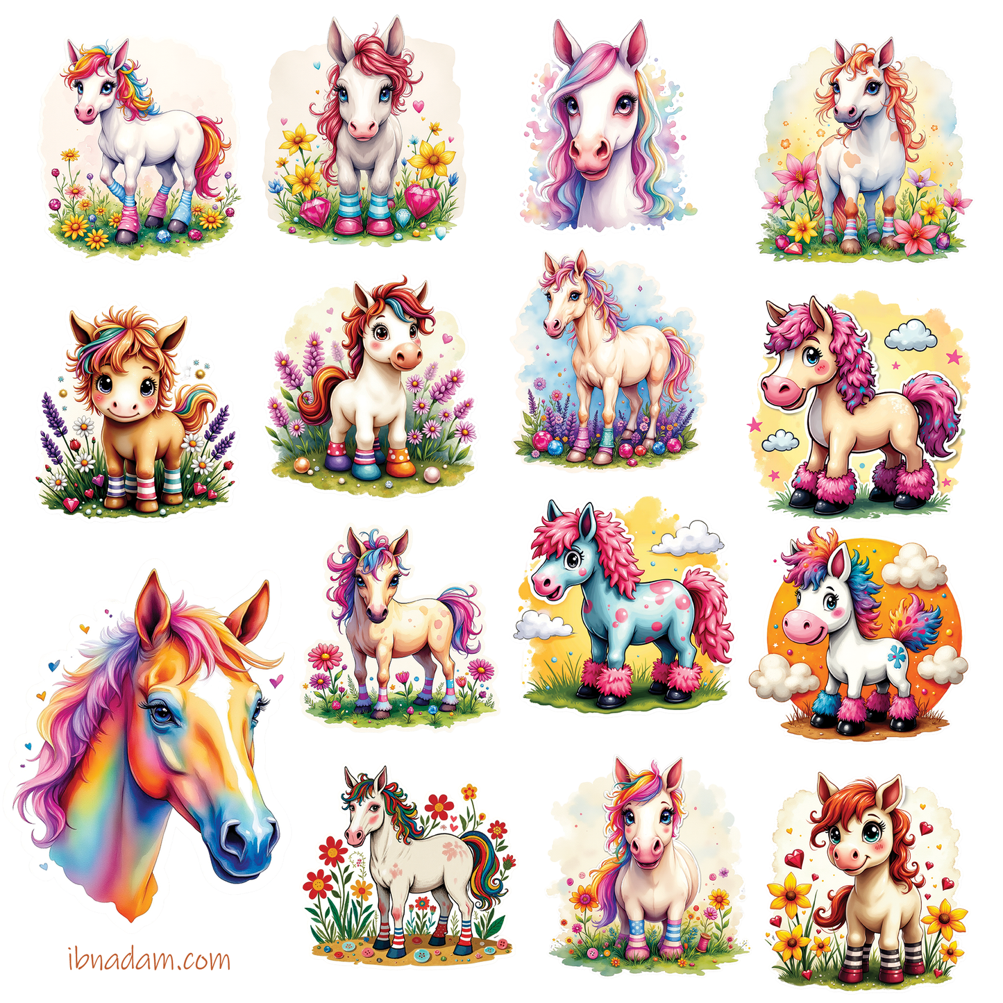 Cute Horse Sticker Pack – 65 PNG Horse Stickers + Free 17 Puppy Stickers (Digital Download)