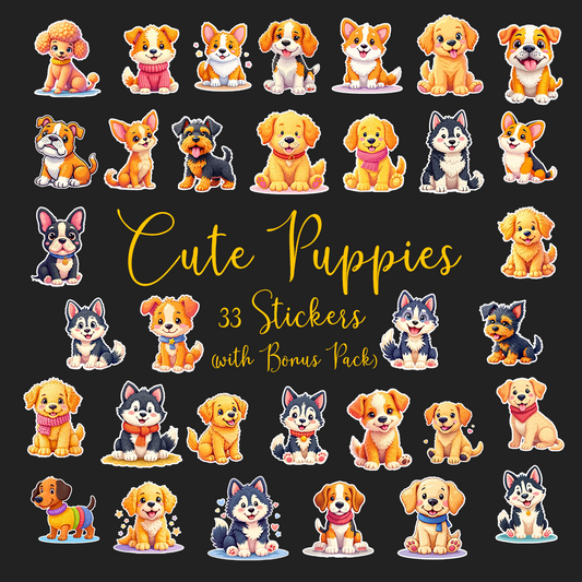 Cute Puppies Stickers Pack | Digital Puppy Stickers | With Bonus Stickers Pack | Suitable for Crafts, Mugs, Tumblers, Wrapping Paper