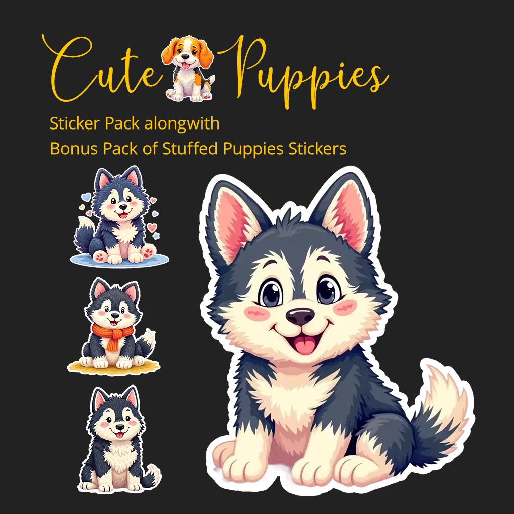Cute Puppies Stickers Pack | Digital Puppy Stickers | With Bonus Stickers Pack | Suitable for Crafts, Mugs, Tumblers, Wrapping Paper