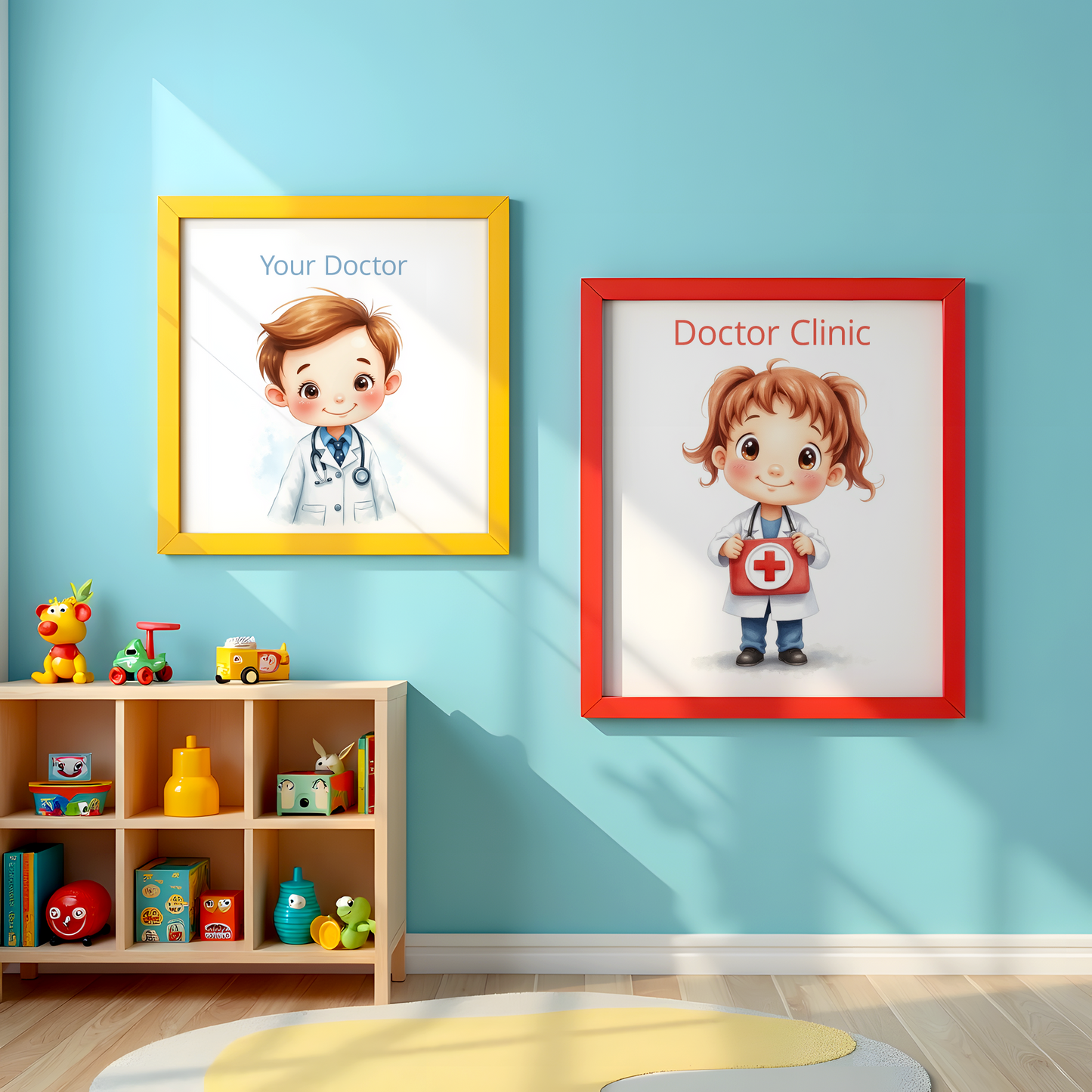Wall Art Mockups - Kid's Rooms | Realistic PSD Mockups for Your Wall Art Showcasing | 4 PSD Mockup Files - Two 2 Frames, Two Single Frames