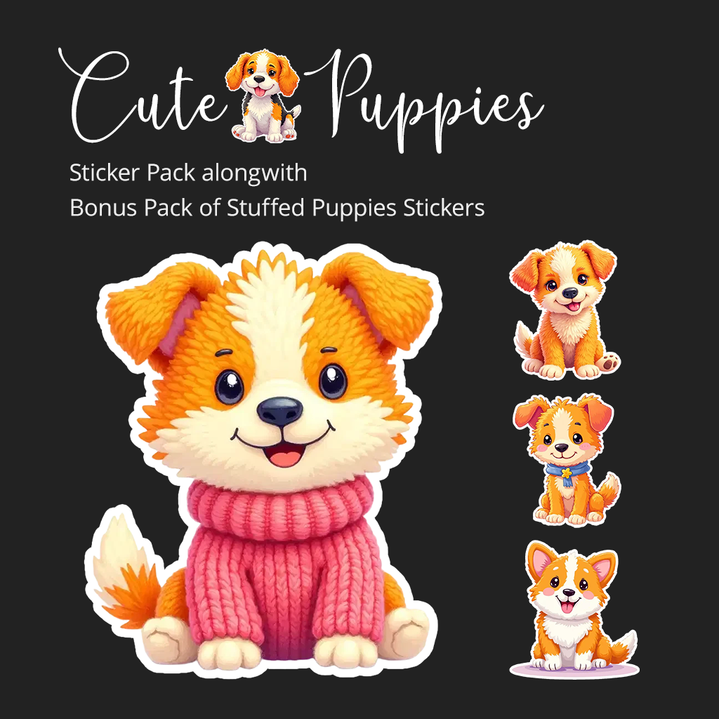 Cute Puppies Stickers Pack | Digital Puppy Stickers | With Bonus Stickers Pack | Suitable for Crafts, Mugs, Tumblers, Wrapping Paper