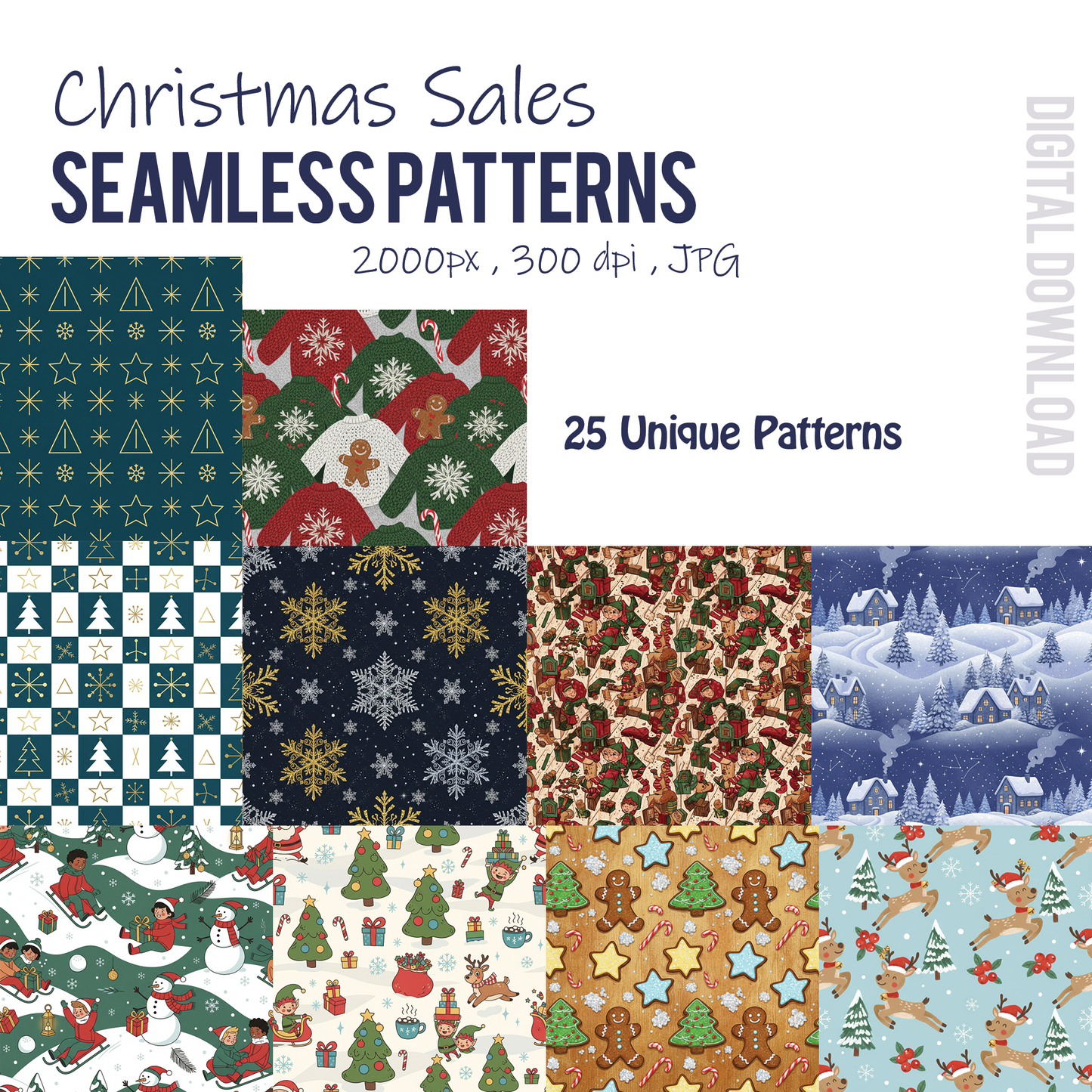 3 in 1 Seamless Patterns | Halloween, Big Friday Sale, Christmas | 75 Seamless Patterns: Digital Paper (Digital Download)
