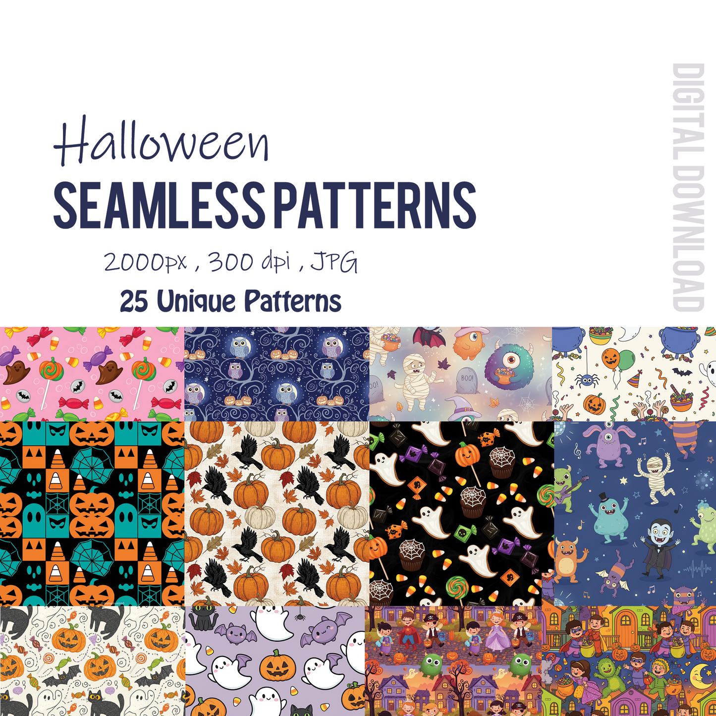 3 in 1 Seamless Patterns | Halloween, Big Friday Sale, Christmas | 75 Seamless Patterns: Digital Paper (Digital Download)