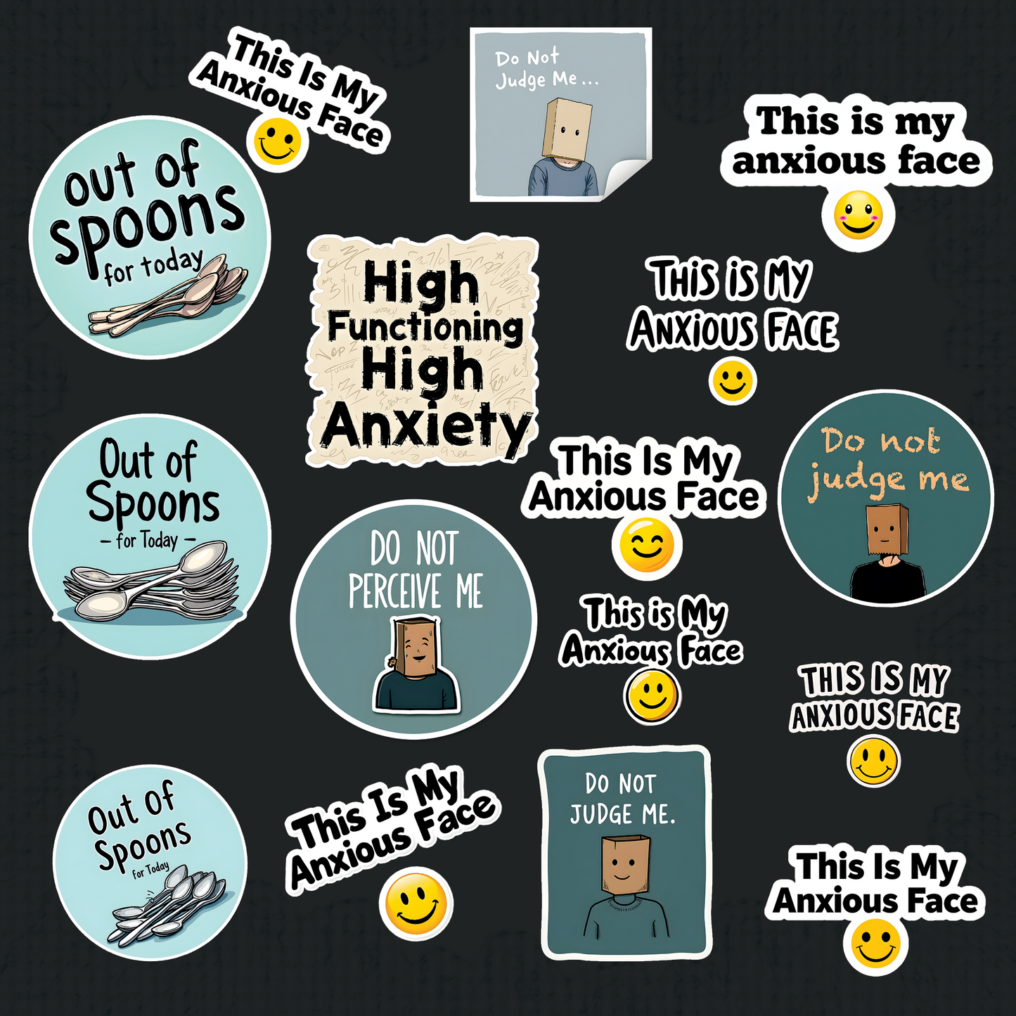 Anxious Overthinker Stickers Pack • 50+ PNGs • Transparent Background • Digital Art Download + Bonus 2026 Puppies Calendar